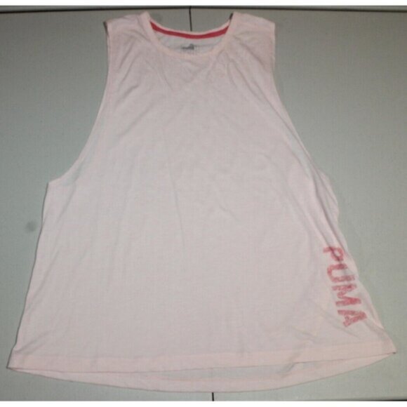 Womens PUMA Logo Scoop Neck Sleeveless Tank Top Large Pink Cotton Athletic Gym - Picture 1 of 4